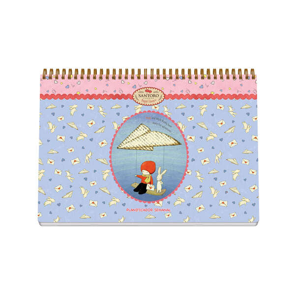 Dohe Santoro Poppi Loves Messenger Planificador Perpetuo Espiral Wireo Tapa Semirigida - Encuadernacion Horizontal Tamaño A4 - Interior Semana Vista 64 Hojas - Incluye 2 Hojas de Pegatinas