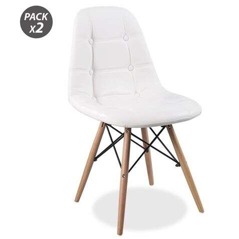 Muvip Design D300 Pack de 2 Sillas Multifuncionales - Patas de Madera - Uso en Interior - Ideal para Sala de Espera, Comedor, Cocina etc... - Color Blanco