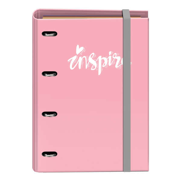 Dohe Serie Pastel Carpeta de 4 Anillas Formato A4 con Recambio de 100 Hojas - 4 Separadores de Colores - Cierre con Goma Elastica - Anillas de 35mm - Color Rosa Pastel