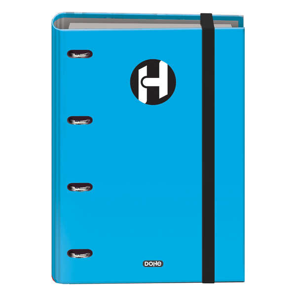 Dohe Serie Icon Carpeta de 4 Anillas Formato A4 con Recambio de 100 Hojas de 90 gr y 4 Taladros - Cierre con Goma Elastica - Anillas de 35mm - Color Azul Claro