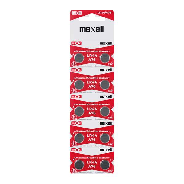 Maxell Pack de 10 Pilas Alcalinas de Boton LR44 1.5V
