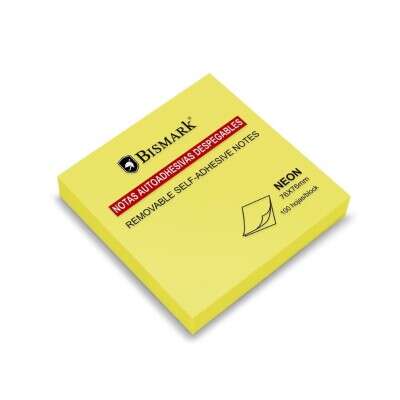 Bismark Bloc de 100 Notas Adhesivas 76x76mm - Color Amarillo Neon - Cantidad: 12