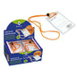 Bismark Portanombres Vertical con Cordon Naranja - Rapida Sustitucion de la Tarjeta - Tarjeta Incluida - Transparente - Cantidad: 25