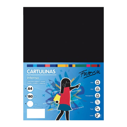 Fabrisa Pack de 100 Cartulinas 180 g/m² - Tamaño A4 - Color Negro