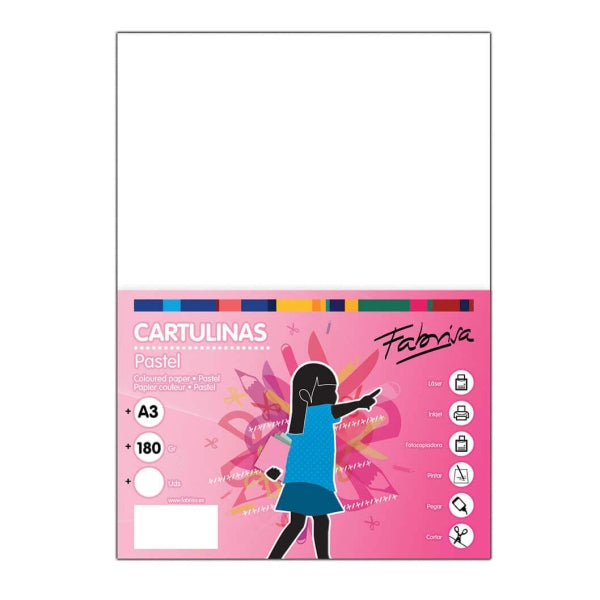 Fabrisa Pack de 50 Cartulinas 180 g/m² - Tamaño A3 - Color Blanco