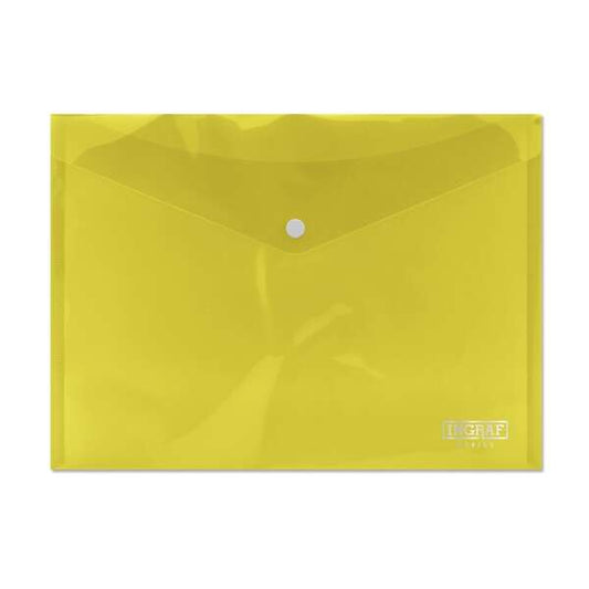 Ingraf Sobre Portadocumentos A4 - Cierre de Broche - Polipropileno Cristal Transparente - Color Amarillo - Cantidad: 10