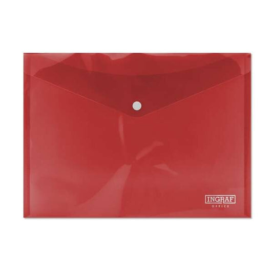 Ingraf Sobre Portadocumentos A4 - Cierre de Broche - Polipropileno Cristal Transparente - Color Rojo - Cantidad: 10