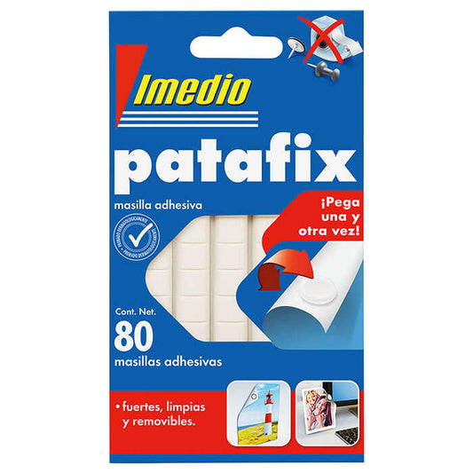 Imedio Patafix Masilla Adhesiva Blanca - Fuertes, Limpias y Removibles - 80 Piezas - Cantidad: 12