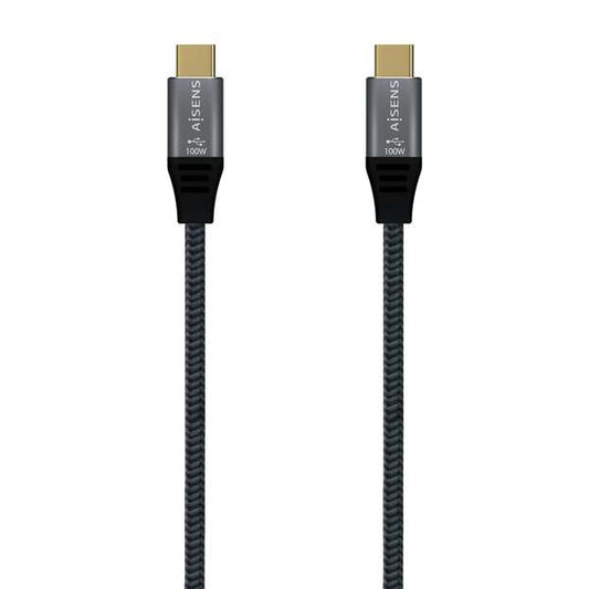 Aisens Cable USB 3.2 Gen2x2 Aluminio 20Gbps 8K@30Hz 5A 100W E-Mark, Tipo USB-C/M-USB-C/M - 0.6m - Color Gris
