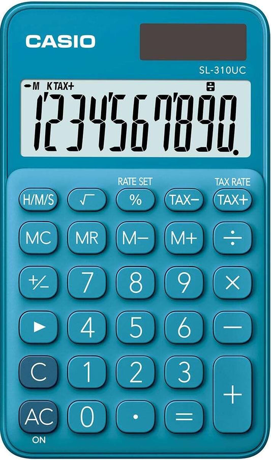 Casio SL-310UC Calculadora de Bolsillo - Calculo de Impuestos - Pantalla LCD de 10 Digitos - Solar y Pilas - Color Azul