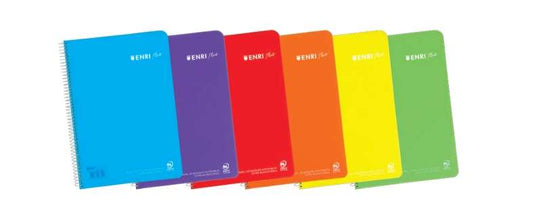 Enri Plus Cuaderno Espiral Formato Folio Pautado 3.5mm - 80 Hojas 90gr con Margen - Cubierta de Plastico - Colores Surtidos - Cantidad: 5