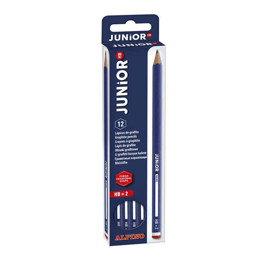 Alpino Pack de 12 Lapices de Grafito Junior con Cabecilla - Medida 12mm - Mina HB - Espacio para Per