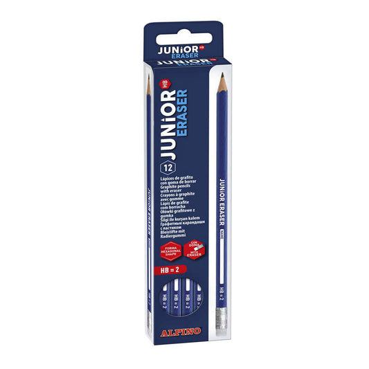 Alpino Pack de 12 Lapices de Grafito Junior con Goma - Mina HB - Espacio para Personalizar - Colores