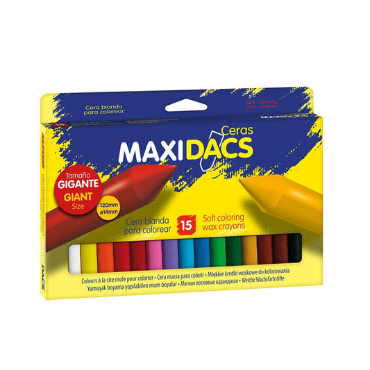 Alpino Maxidacs Pack de 15 Ceras Blandas para Niños - Tamaño Extra Grande 120mm x 14mm - Etiqueta An