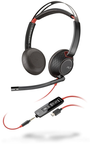 Plantronics/Poly Blackwire C5220 USB-C Auriculares con Microfono - Cancelacion de Ruido - Diadema Metalica Acolchada - Almohadillas de Piel Sintetica - Controles en Cable