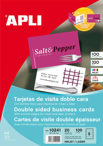Apli Tarjetas de Visita Doble Cara Mate 320g 20 Hojas