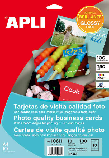 Apli Tarjetas de Visita Cantos Rectos Brillante 250g 10 Hojas
