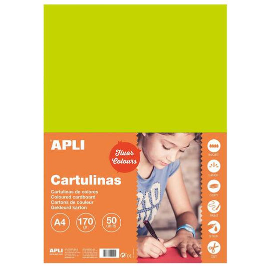 Apli Cartulina Verde Fluorescente A4 170g 50 Hojas