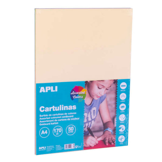 Apli Cartulinas Surtido Pastel A4 170g 50 Hojas