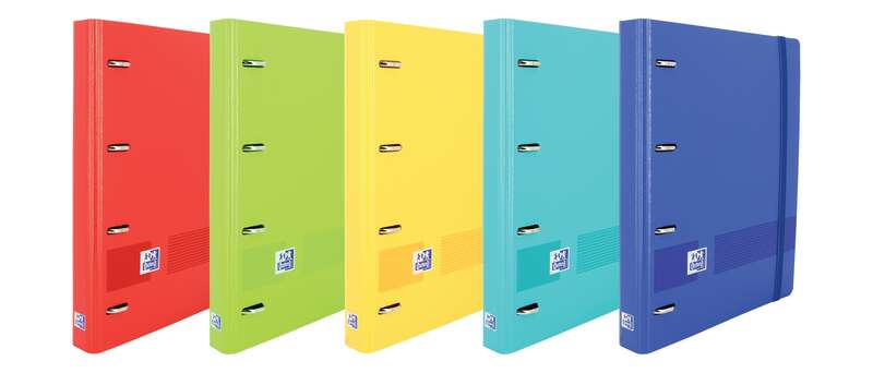 Oxford Europeanbinder Live & Go Carpeta de 4 Anillas Formato A4+ con Recambio Cuadriculado 5x5mm y 4 Taladros - Tapa de Plastico Resistente - Cierre con Goma Elastica - Colores Surtidos - Cantidad: 10