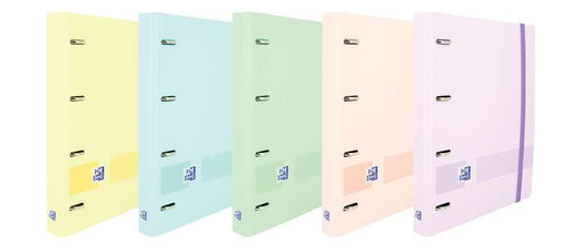 Oxford Europeanbinder Live & Go Carpeta de 4 Anillas Formato A4+ con Recambio Cuadriculado 5x5mm y 4 Taladros - Tapa de Plastico Resistente - Cierre con Goma Elastica - Colores Surtidos Pastel - Cantidad: 10