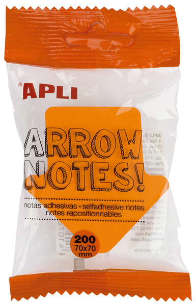 Apli Notas Adhesivas Flecha 70x70mm Bloc 200 Hojas - 4 Colores Surtidos - Fluorescentes - Destacables - Color: Surtido
