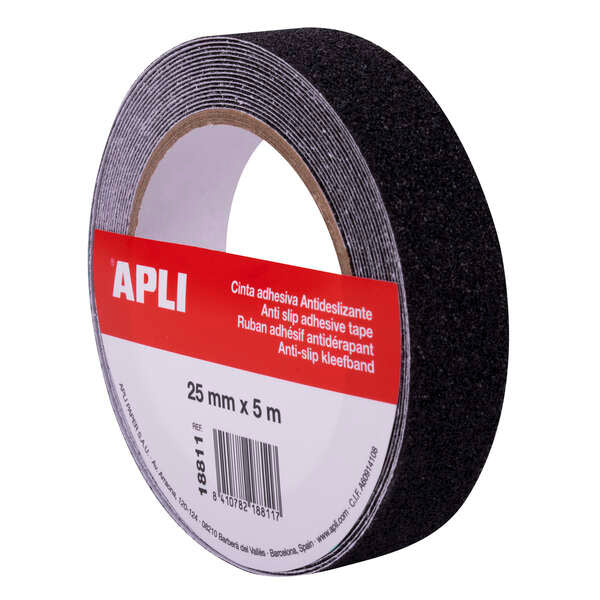 Apli Cinta Antideslizante 25mm x 5m - Resistente al Agua y al Desgaste - Facil de Cortar y Aplicar - Negro