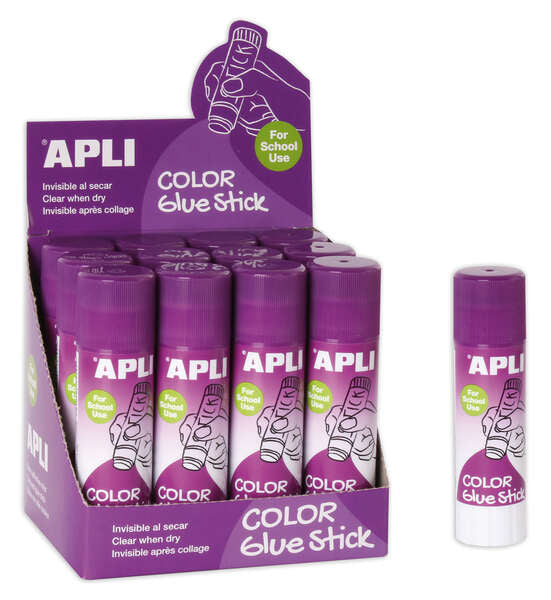 Apli Barra Pegamento Adhesivo 21g - Facil Aplicacion - No Toxico - Color Lila pero una Vez Seco se Vuelve Invisible