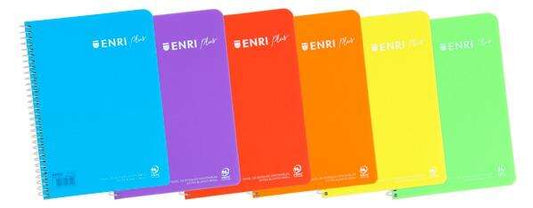 Enri Plus Cuaderno Espiral Formato Cuarto Pautado 3.5 con Margen - 80 Hojas 90gr - Cubierta de Plastico - Colores Surtidos - Cantidad: 5
