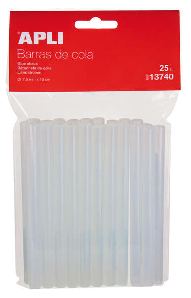 Apli Pack de 25 Barras Termofusibles Ø7.5mmx10cm - Precision y Limpieza en tus Trabajos - No Gotea - Compatible con Pistolas Ø7.5mm