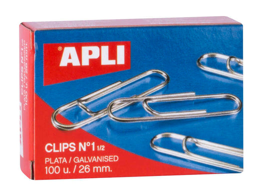 Apli Clips Alambre Nº 1½ - 26mm - Acabado Galvanizado Plata - 100 Unidades por Caja - Organizacion Perfecta