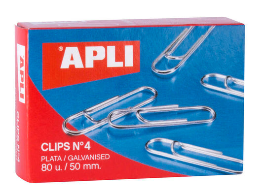 Apli Clips Alambre Nº 4 - 50mm - Acabado Galvanizado Plata - 80 Unidades por Caja - Organiza tus Documentos