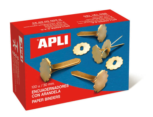 Apli Encuadernadores Metalicos con Arandela - 18mm - Caja de 100 - Aptos para Todo Tipo de Documentos - Incluyen Arandela para Embellecer y Evitar Rozaduras