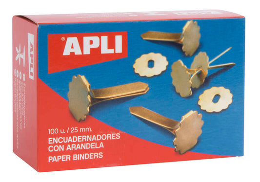 Apli Encuadernadores Metalicos con Arandela - 25mm - Caja de 100 - Incluye Arandela para Embellecer y Evitar Rozaduras - Aptos para Todo Tipo de Documentos