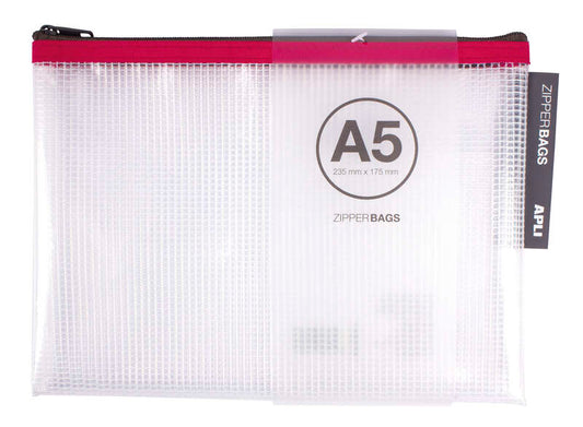 Apli Sobres Porta-Todo de Goma Eva Transparente - Tamaño A5 (235x175mm) - Suaves, Resistentes y Duraderos - Cierre de Cremallera - Colores Surtidos