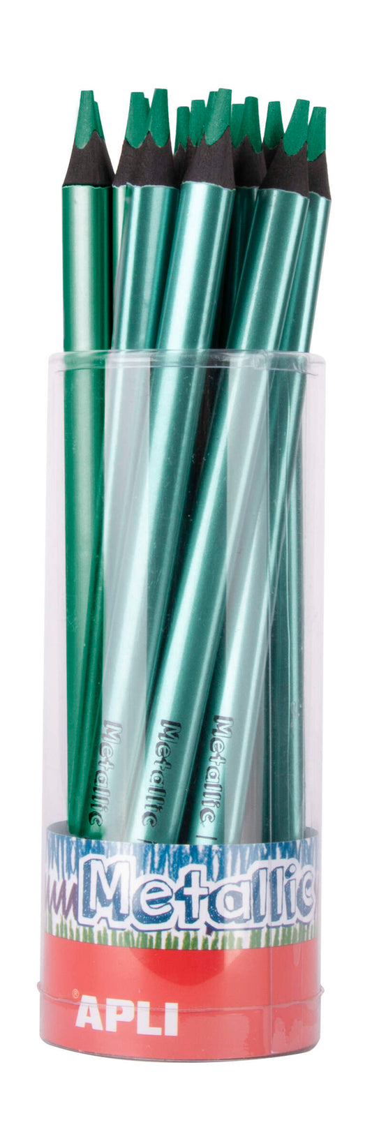 Apli Jumbo Metallic Lapiz Triangular de Color - 5mm de Grosor - Ideal para Mejor Sujecion - Mayor Cobertura en un Solo Trazo - Color Verde Metalizado
