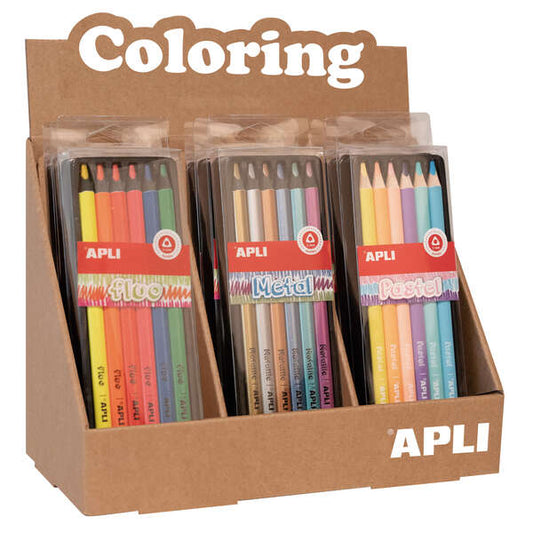 Apli Jumbo Set de Lapices - 5mm de Grosor - 12 Cajas Surtidas con 6 Lapices Cada Una - Fluo, Metal y Pastel