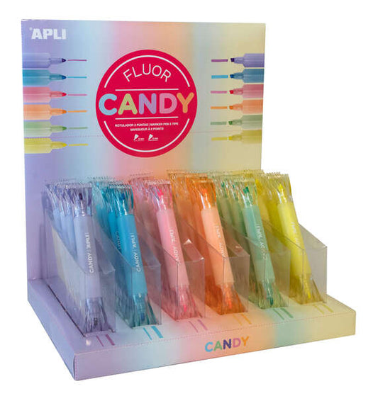 Apli Caramelo Exositor de 36 Marcadores Doble Punta 5mm Plana y 2mm Redonda - Ideal para Agendas, Libretas y Calendarios - Colores Surtidos