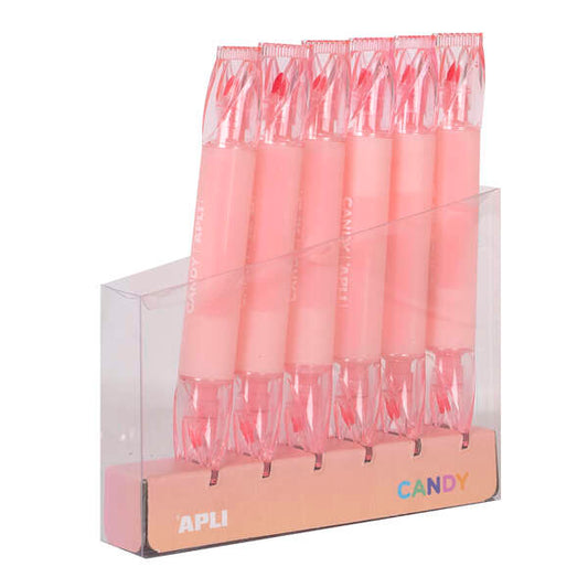 Apli Caramelo Pack de 6 Marcadores Doble Punta 5mm Plana y 2mm Redonda - Ideal para Agendas, Libretas y Calendarios - Color Rosa