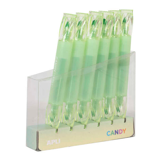 Apli Caramelo Pack de 6 Marcadores Doble Punta 5mm Plana y 2mm Redonda - Ideal para Agendas, Libretas y Calendarios - Color Verde