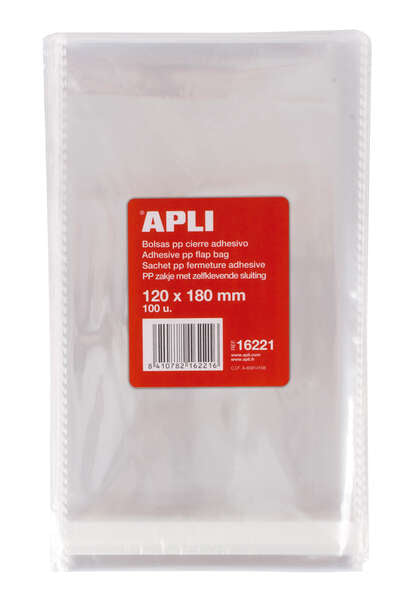 Apli Bolsas Polipropileno Transparente con Cierre Adhesivo - Tamaño 120 x 180mm - Galga 120 - Alta Resistencia y Flexibilidad - Uso Alimenticio