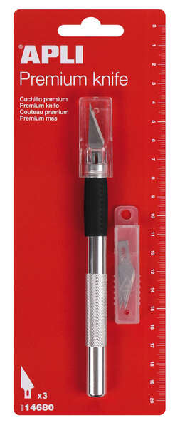 Apli Cuchillo Hobby de Precision Premium - 15mm - Hoja de Acero Inoxidable - Acabado Soft - Reemplazo Facil de Cuchilla - Incluye 3 Cuchillas de Recambio