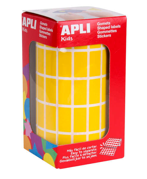 Apli Gomets Rectangulares Amarillos - 20x10mm - 59 Hojas Pretroqueladas - 3540 Unidades por Rollo - Ideal para Escuelas y Talleres Infantiles - Cumple Normas EN-71 y FSC