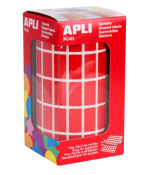 Apli Gomets Rectangulares Rojos - 20x10mm - 59 Hojas Pretroqueladas - 3540 Gomets por Rollo - Ideal para Actividades Infantiles - Cumple Normas de Calidad y Seguridad