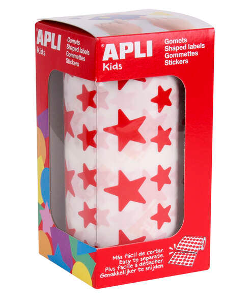 Apli Gomets Estrella Rojos - 12.5mm y 19.5mm - Adhesivo Permanente - 59 Hojas - 2360 Gomets por Rollo - Ideal para Desarrollar Habilidades y Cumplir Normas de Calidad y Seguridad