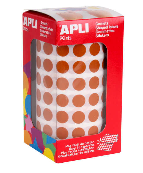 Apli Gomets Redondos Marron Ø 10.5mm - 59 Hojas Pretroqueladas - 5192 Gomets por Rollo - Ideal para Escuelas y Talleres Infantiles - Adhesivo Permanente Base Agua - Normas EN-71 y FSC