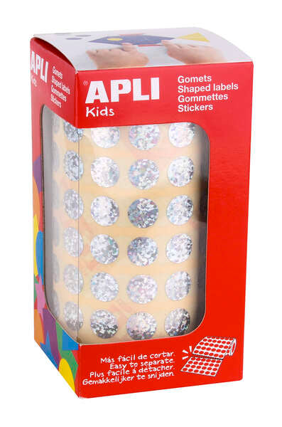 Apli Gomets Redondos Holograficos - Tamaño Ø 10.5mm - Adhesivo Permanente - 5192 Gomets por Rollo - Ideal para Desarrollar Habilidades Infantiles