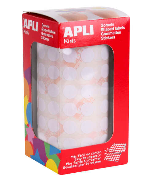 Apli Gomets Redondos Blancos con Adhesivo Permanente - Ø 10.5mm - 5192 Gomets por Rollo - Ideal para Desarrollar la Psicomotricidad Fina