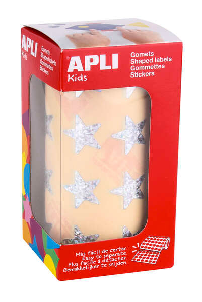 Apli Gomets Estrella Holograficos 19.5mm - 1416 Unidades por Rollo - Ideal para Actividades Infantiles - Cumple Normas de Calidad y Seguridad