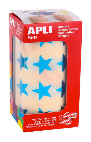 Apli Gomets Estrella Azul Metalizado - Tamaño 19.5mm - Adhesivo Permanente - 1416 Gomets por Rollo - Ideal para Actividades Creativas con Niños